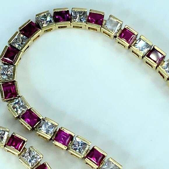 14K yellow gold 4.8ct natural Ruby tennis bracelet 8.25" 10.9g 8.25" JR421 - Picture 3 of 10